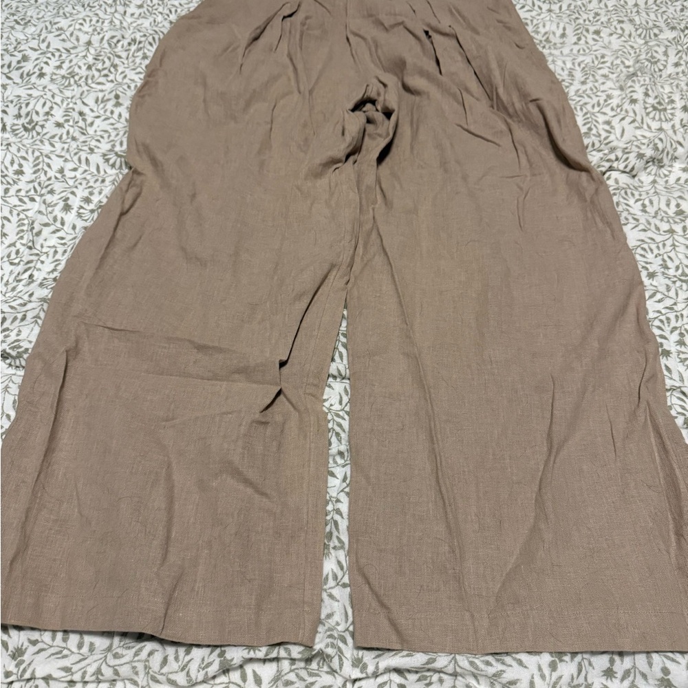 Abercrombie & Fitch Tan Wide linen Leg Pants